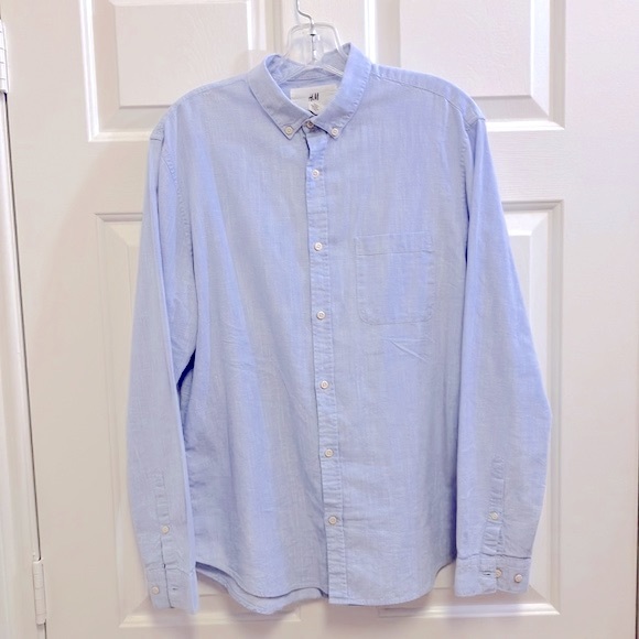 H & M Regular Fit Oxford Light Blue Shirt Size Medium - Picture 3 of 6